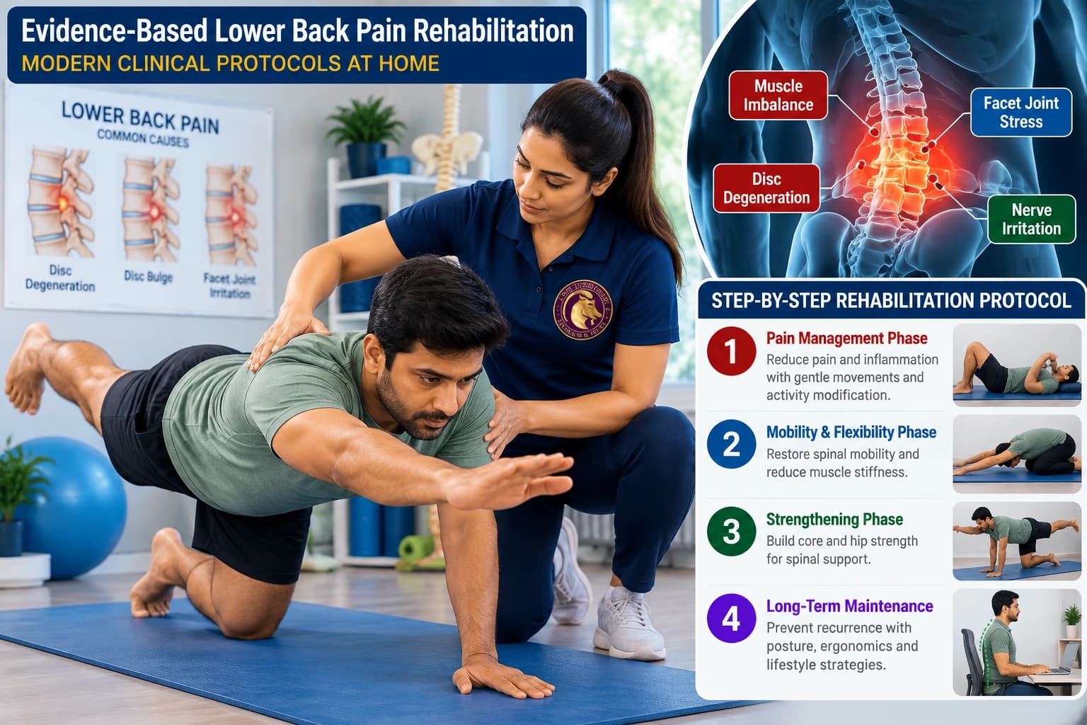 In-home lower back pain rehabilitation and clinical manual therapy administered by an Aries PhysioCare physiotherapist.