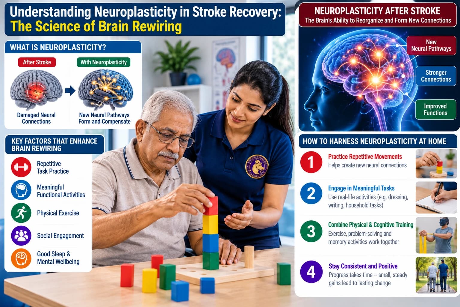 Therapist-assisted movement training to stimulate brain rewiring and neuroplasticity in stroke recovery at Aries PhysioCare.