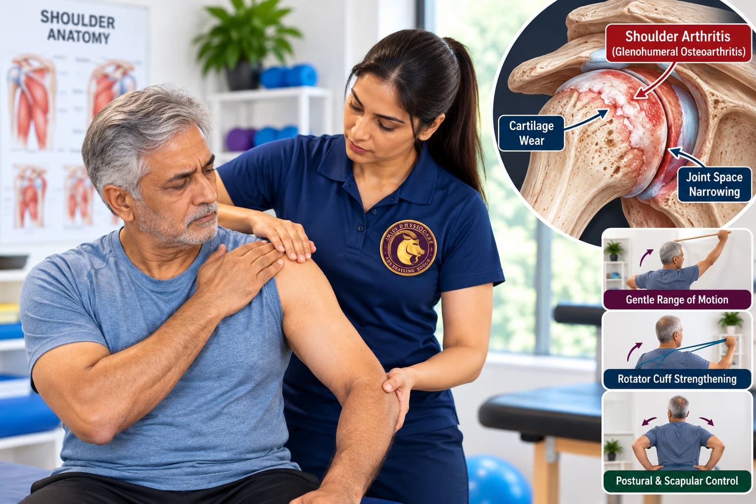 Joint preservation therapy and gentle range-of-motion mobilization for shoulder osteoarthritis at Aries PhysioCare.