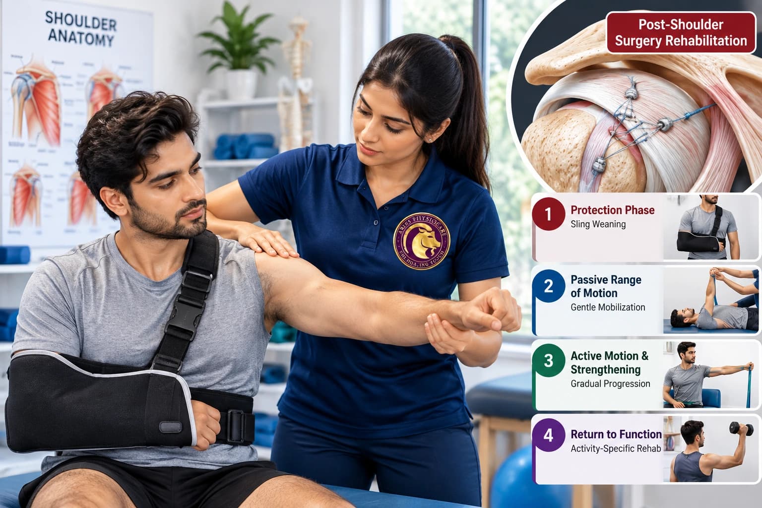 Phased post-operative shoulder surgery rehabilitation and guided passive motion with an Aries PhysioCare clinician.