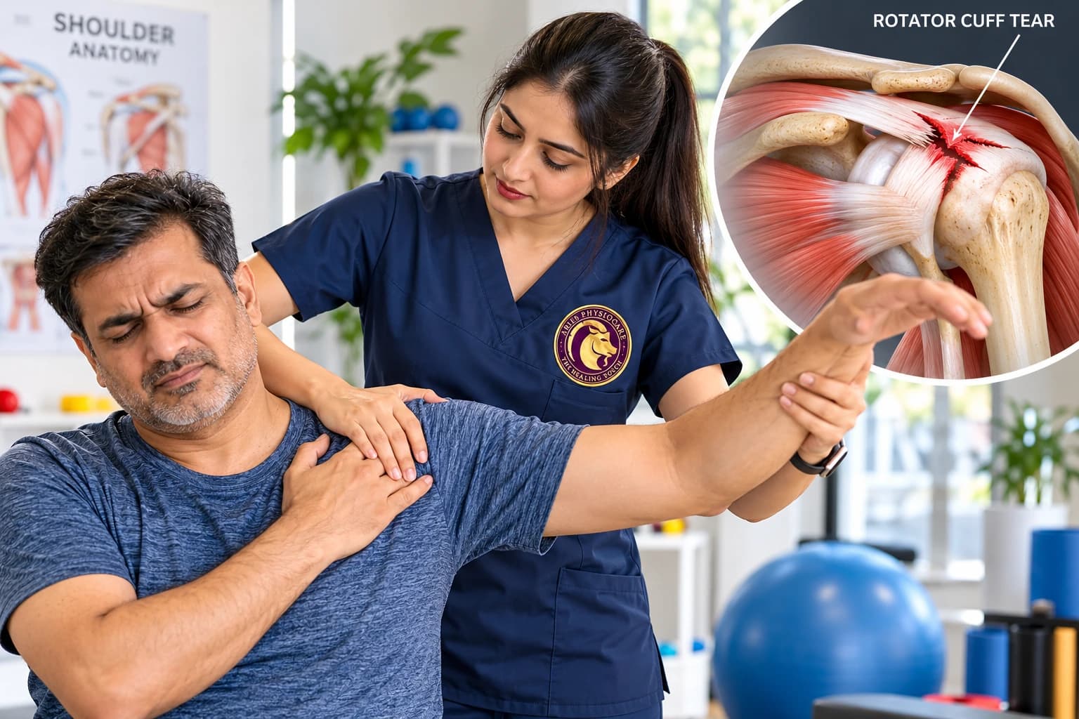 Targeted non-surgical rotator cuff rehabilitation and scapular stabilization guided by an Aries PhysioCare physiotherapist.