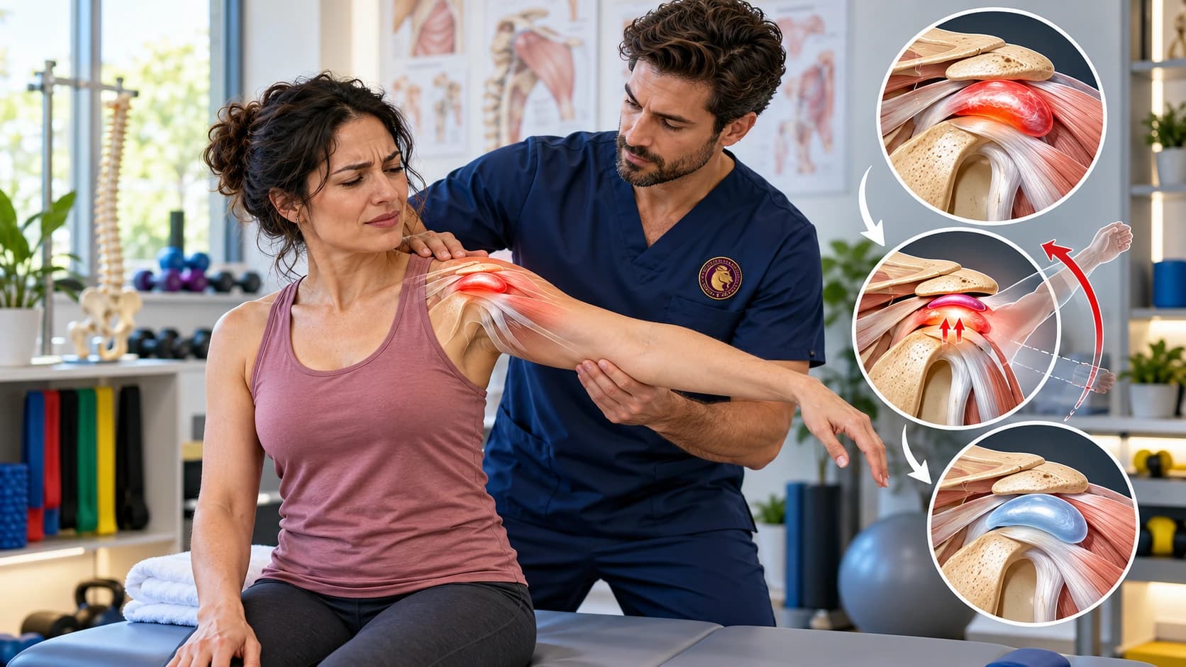 Subacromial bursitis therapy and gentle shoulder pain relief exercises guided by an Aries PhysioCare rehabilitation expert.