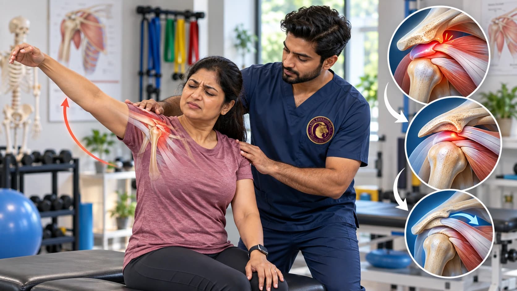 Subacromial shoulder decompression exercises and dynamic stabilization led by an Aries PhysioCare specialist.