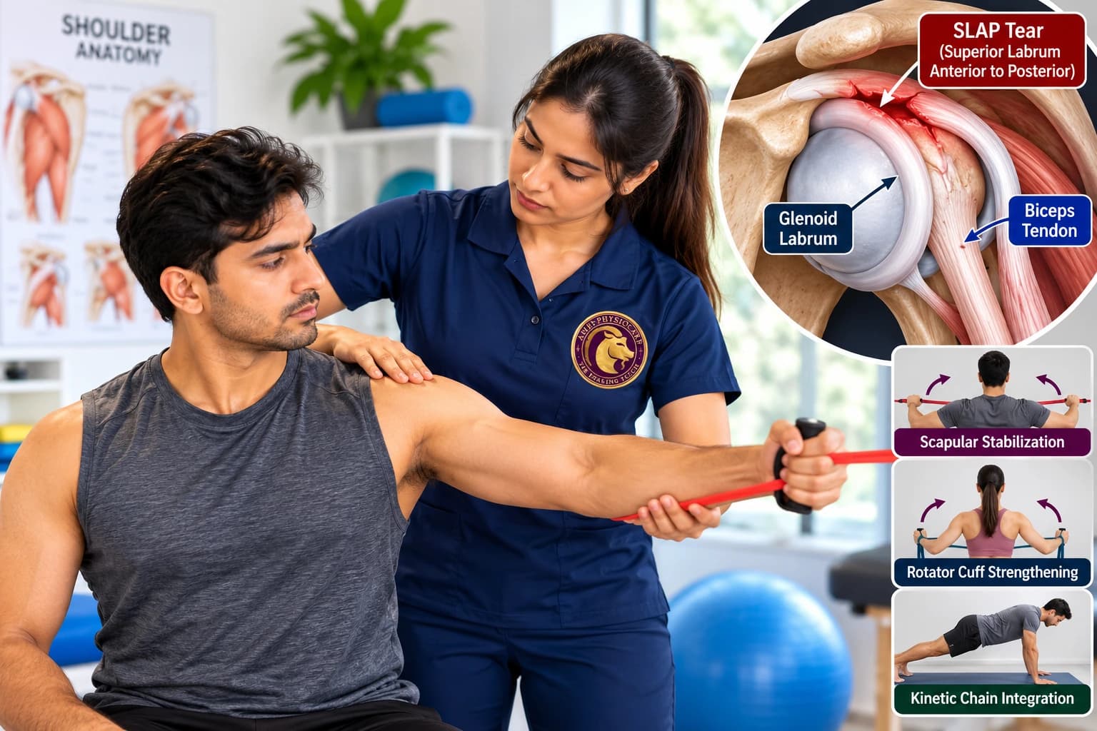 Targeted physical therapy for superior labrum SLAP tear recovery guided by an Aries PhysioCare shoulder specialist.
