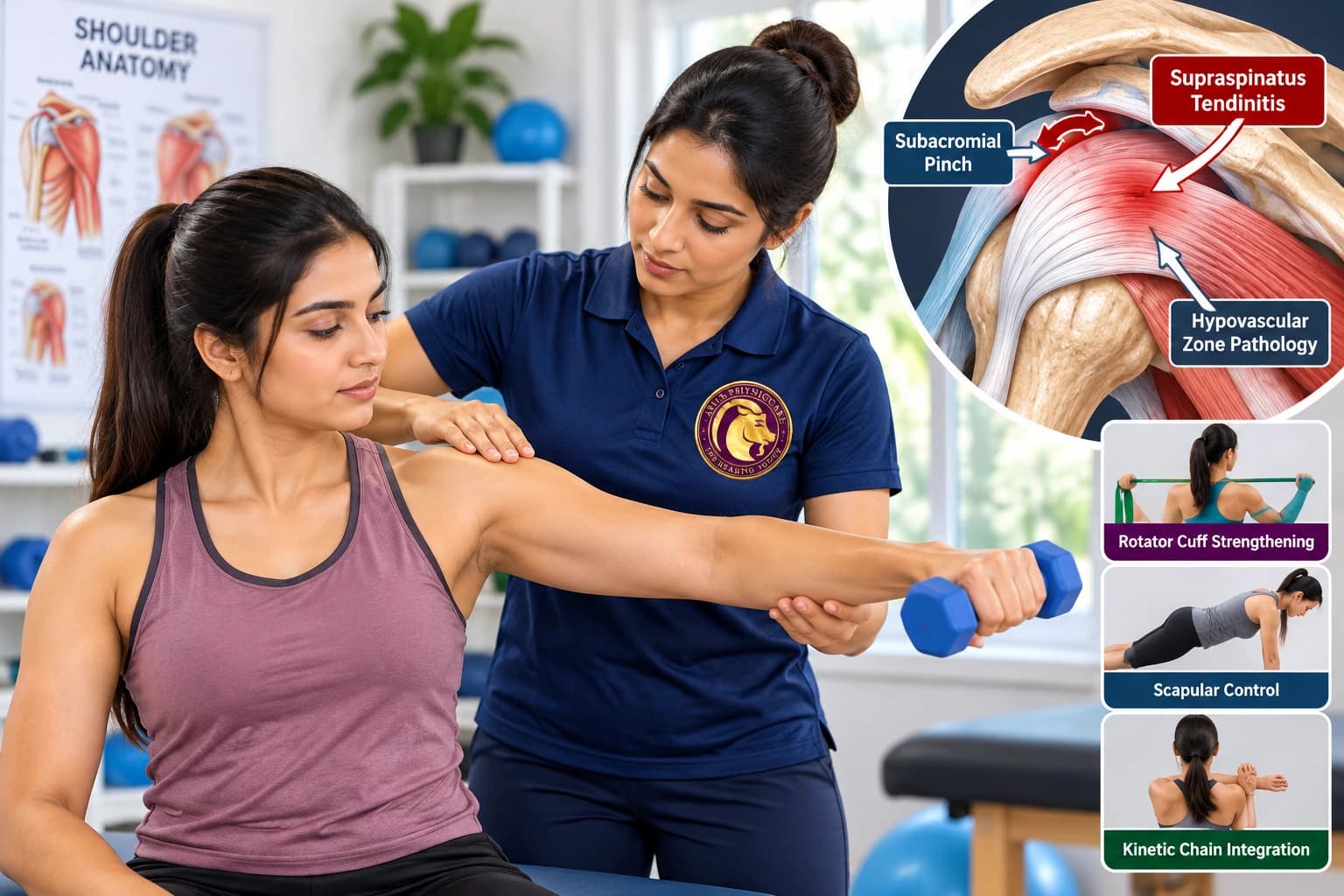 Supraspinatus tendon rehabilitation and scapular plane loading guided by an Aries PhysioCare physical therapist.