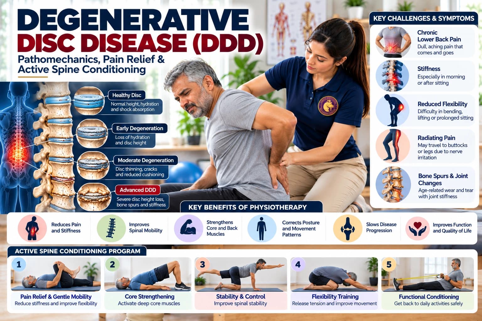 Active spinal conditioning and hydrostatic disc pressure management for degenerative disc disease at Aries PhysioCare.