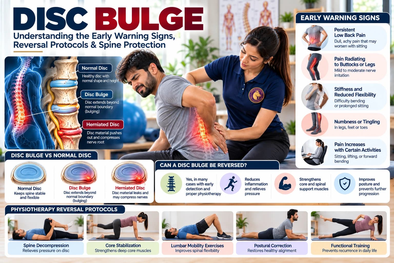 Evidence-based disc bulge reversal protocols and deep core engagement practiced with an Aries PhysioCare clinician.