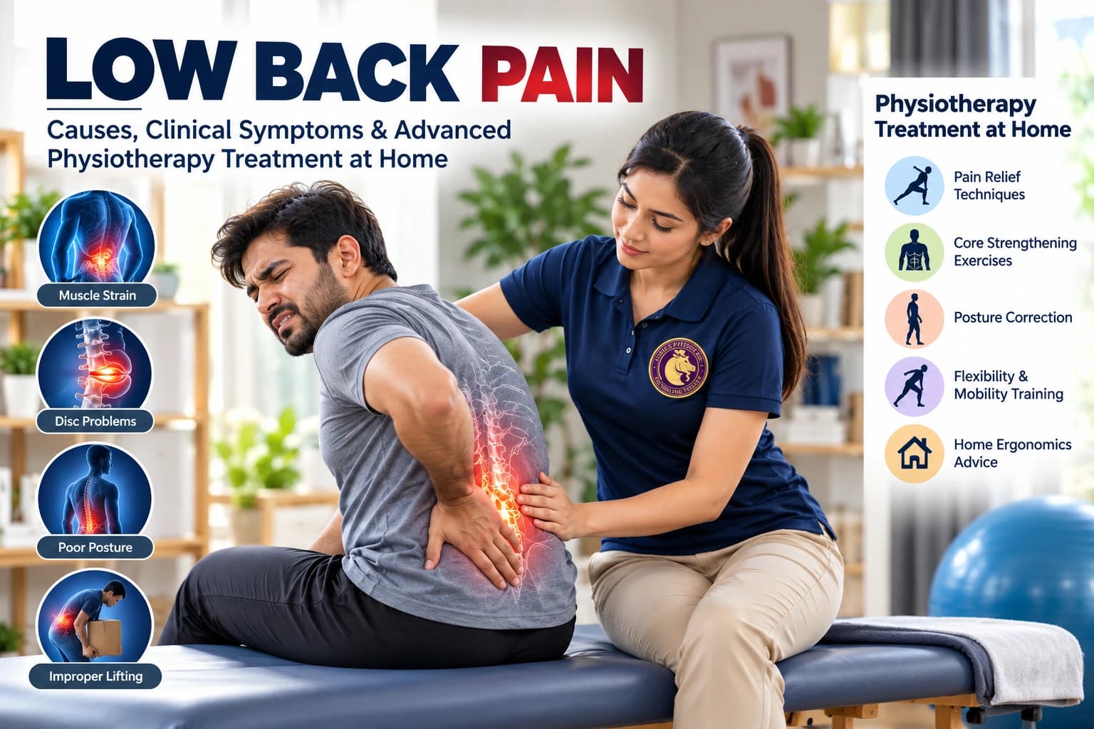 Targeted lower back pain assessment and gentle segmental mobilization administered by an Aries PhysioCare clinician.