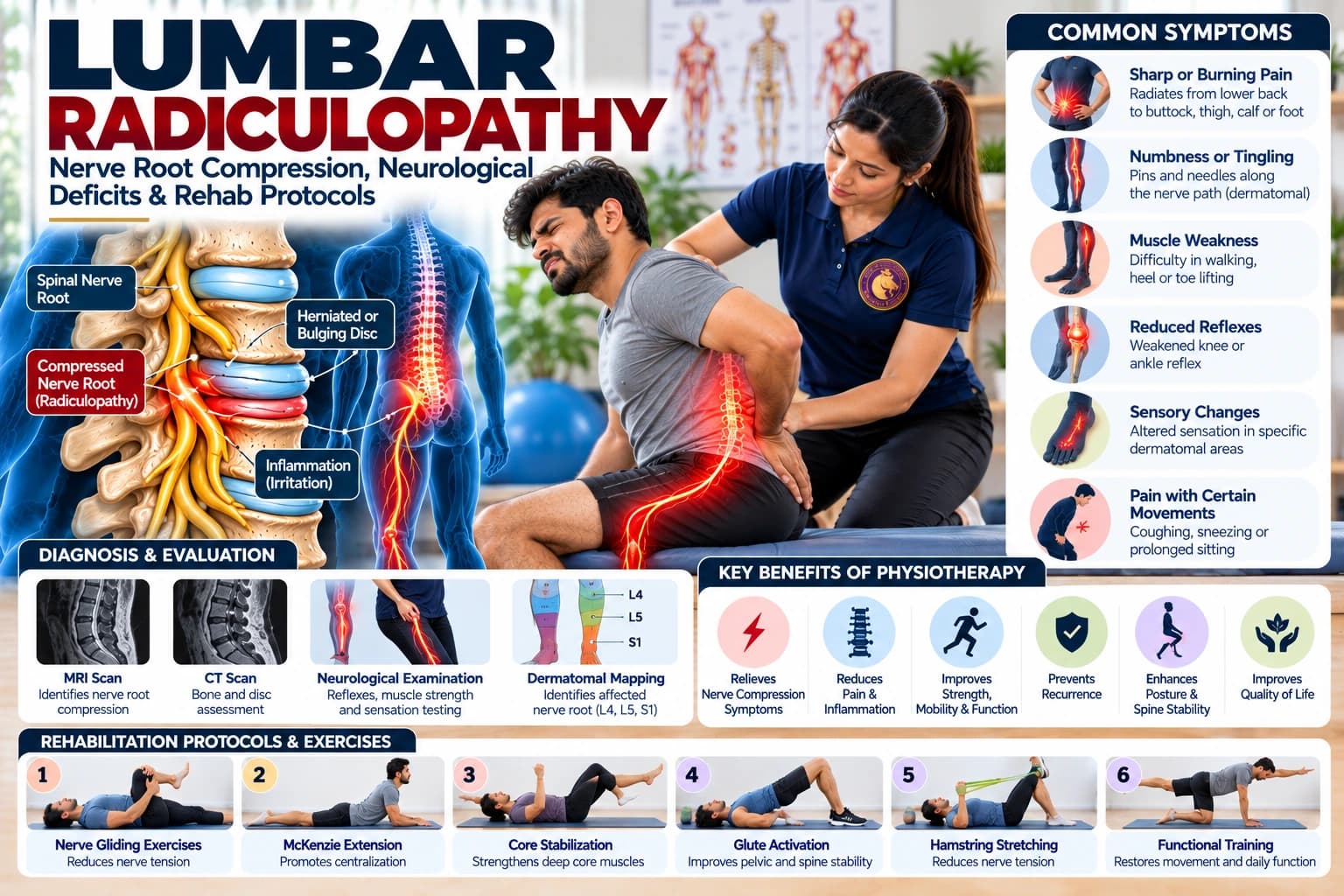 Clinical evaluation and neural decompression therapy for lumbar radiculopathy at an Aries PhysioCare center.